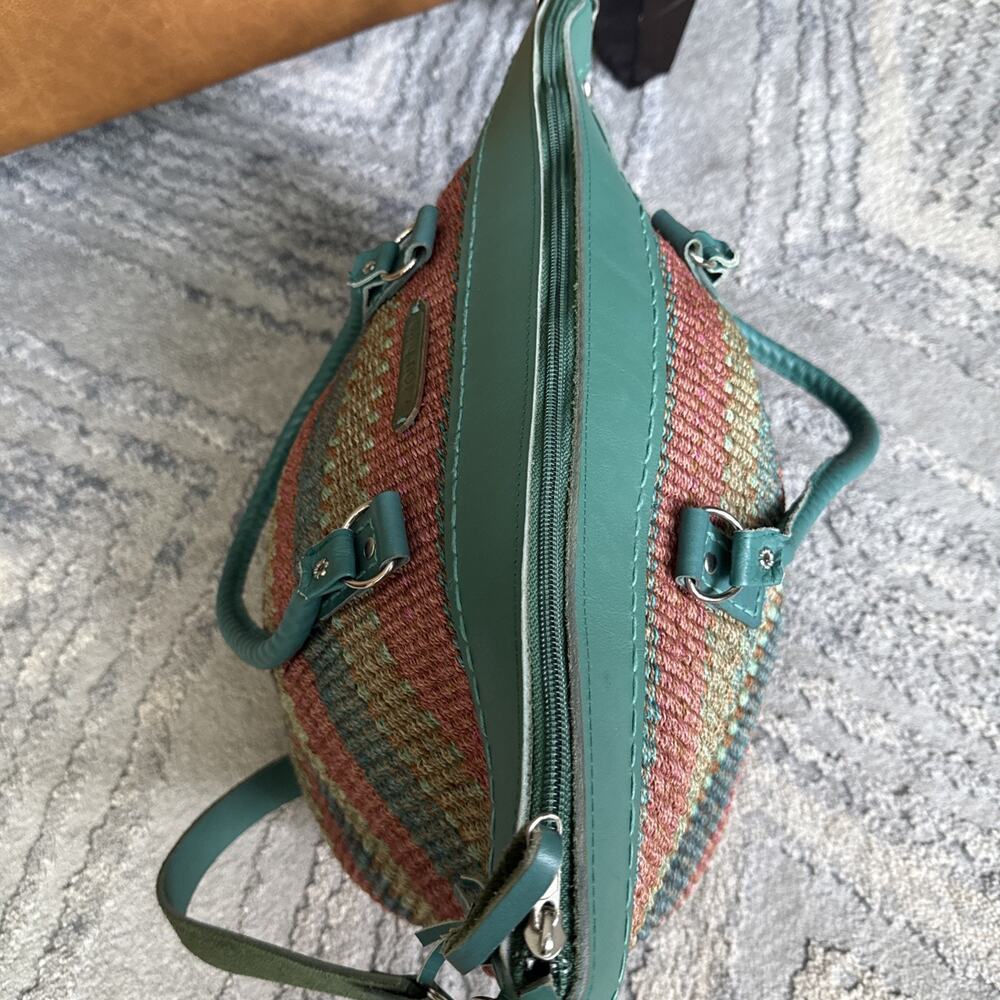 LEATHER & WOVEN SISAL Bucket Bag Tote "why not?" Multicolor - Picture 7 of 8